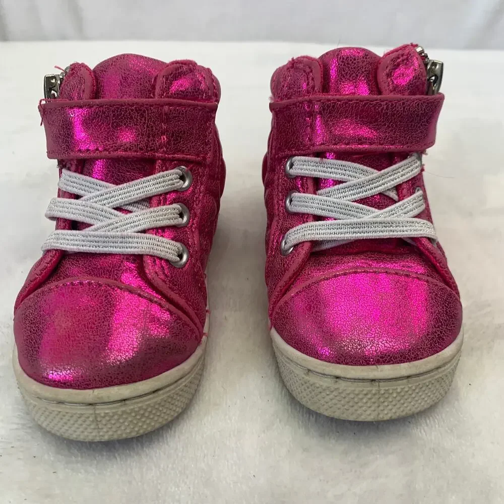 Garanimals Toddler Girls Sz 3 Metallic Hot Pink Shimmer Quilted Heart High Tops